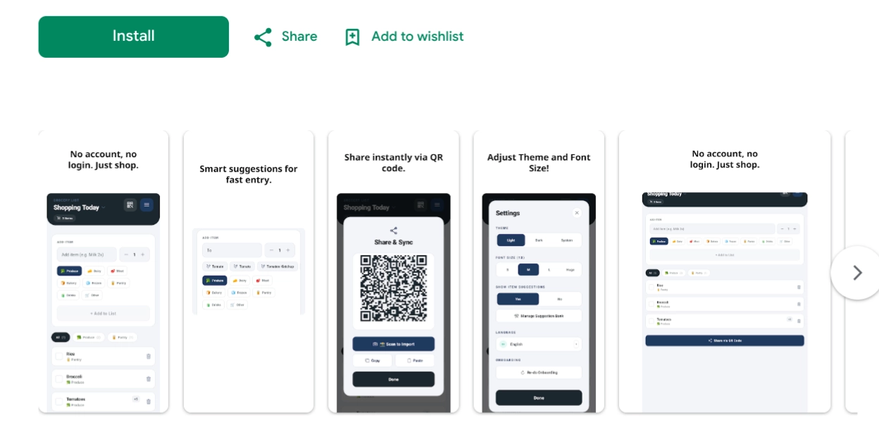 Simple Grocery List in the Play Store